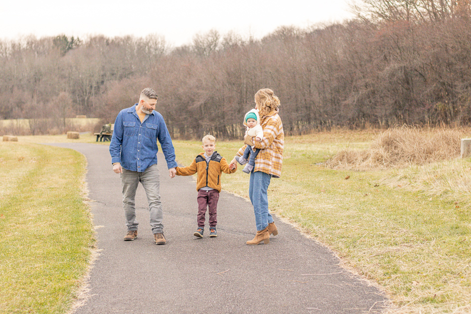family goes for a walk in Chester County