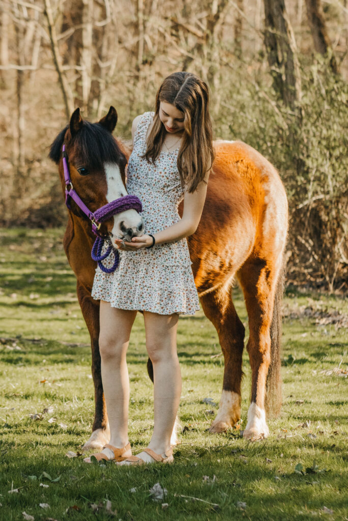 Teenage Girl feeds her Pony during Barn Family Photos in the Philadelphia Region