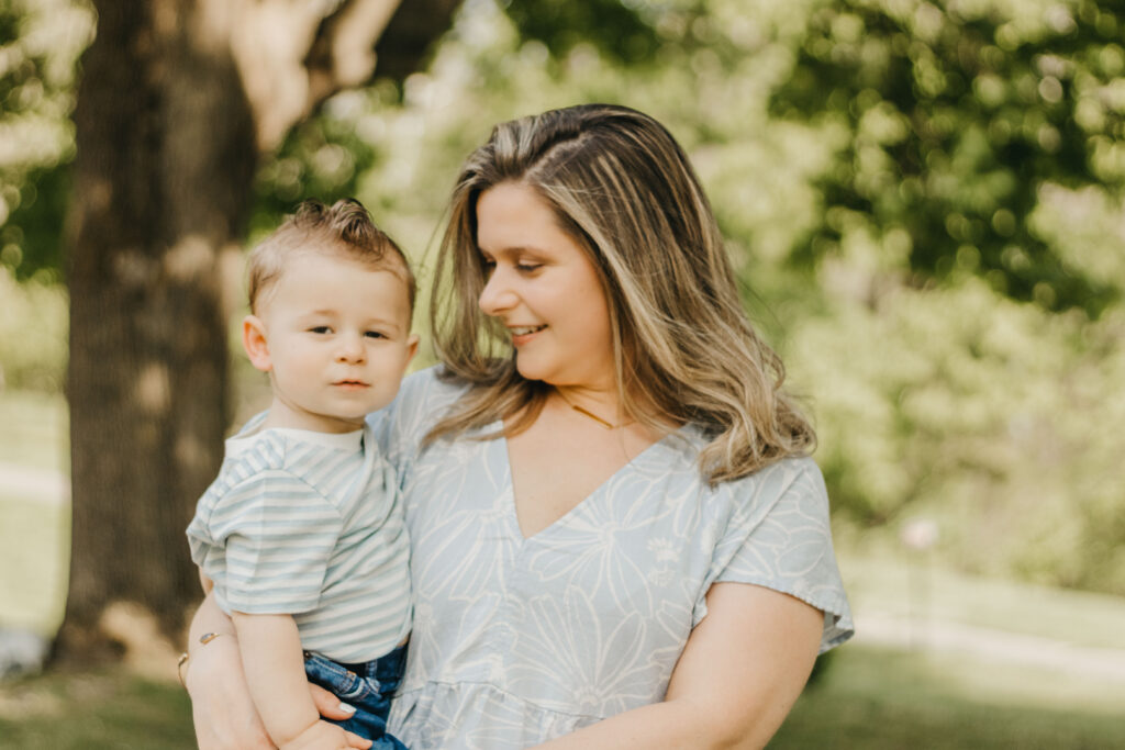 mother smiles at her son at PTO fundraiser for General Wayne